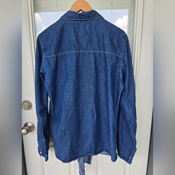 New Look Chambray Shirt 3X Plus Blue Long Sleeve Snap Buttons Tie Front Classic - Picture 12 of 13